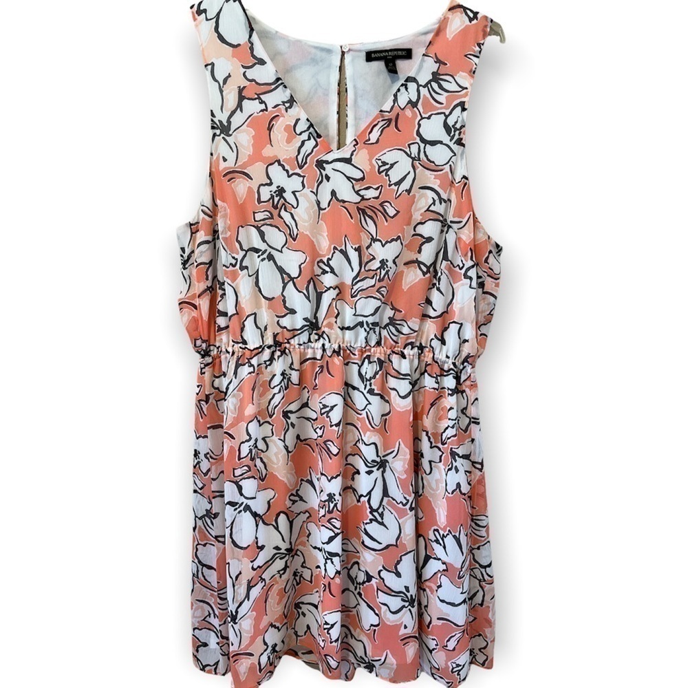 Banana Republic Peach Flower Sheer Sleeveless Dress Fully Lined size 12